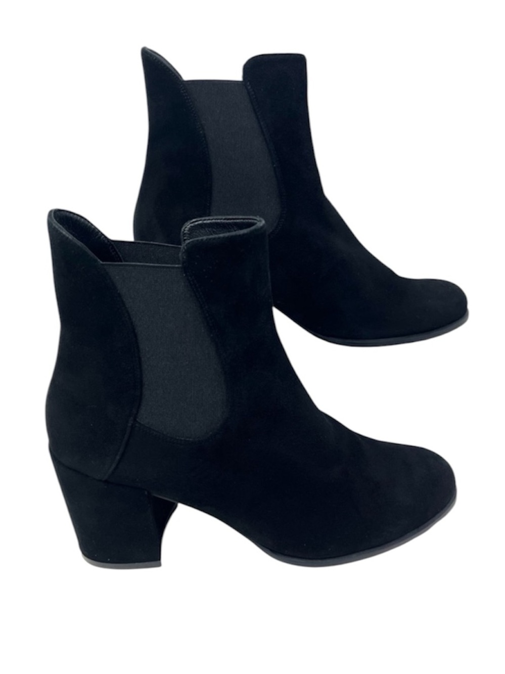Stuart Weitzman Womens Black Suede Leather Block Heel Pull On Ankle Booties